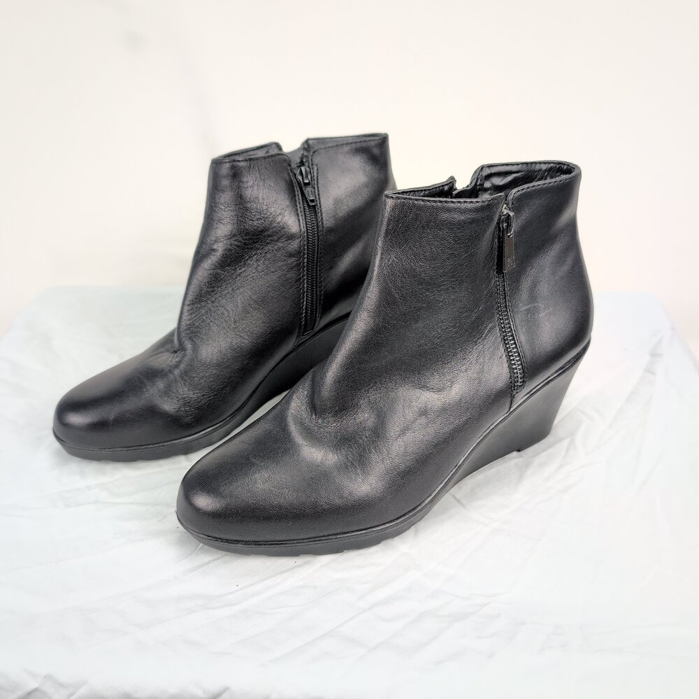 Naturalizer Black Leather Wedge Ankle Booties Size 10 - Picture 2 of 10